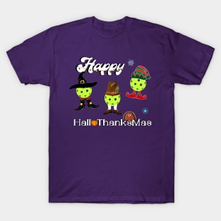 Funny Pickleball Happy HalloThanksMas T-Shirt